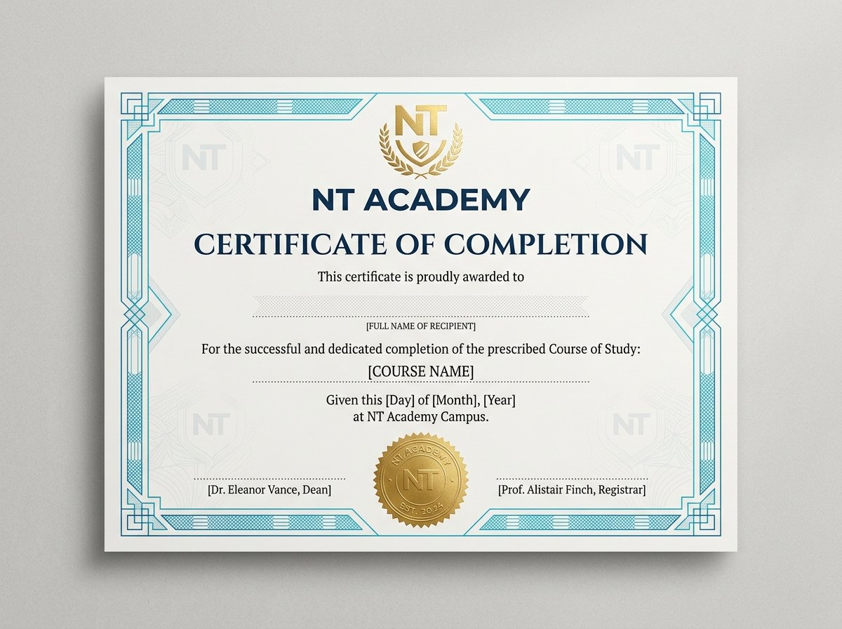 NT Academy Certificate of Completion Mockup